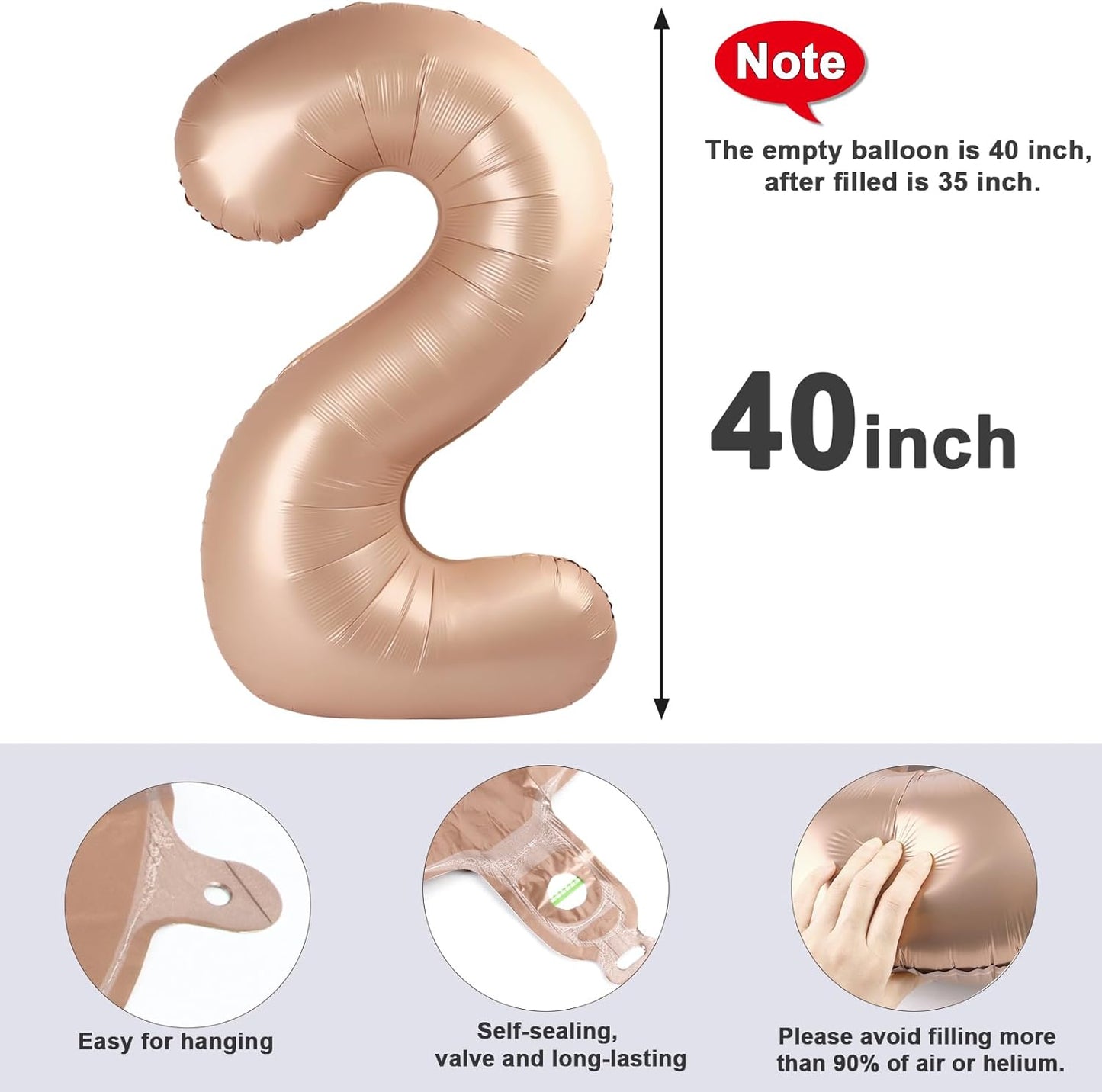 Skiennix 40-Inch Light Brown Number Balloons - Perfect for 2nd, 12th, 21st Birthday Celebrations & Events
