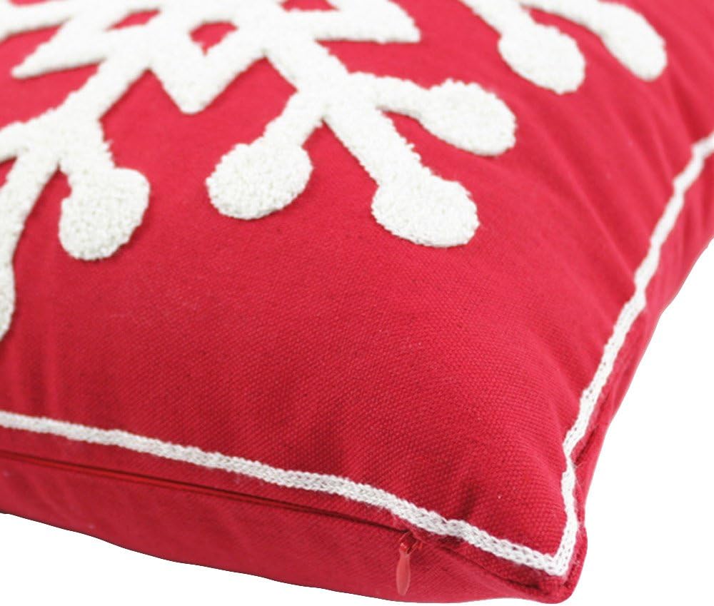 Christmas Pillow Cover 18x18 - Embroidered Sleigh & Snowflakes - Winter Decorative Cushion for Sofa & Bed