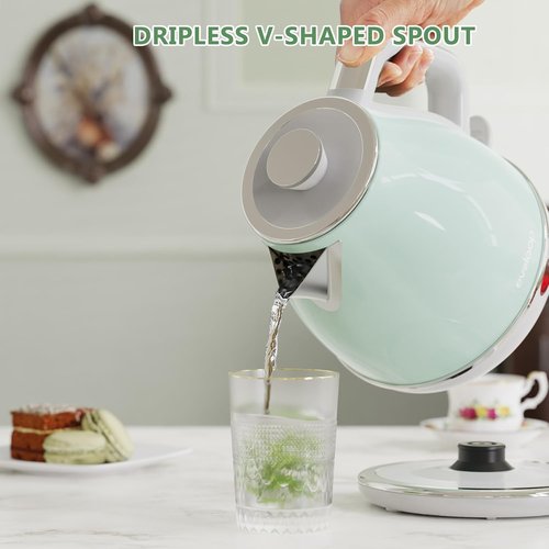 Evoloop Electric Tea Kettle - 1500W 1.0L Stainless Steel Hot Water Boiler | Retro Design, Auto Shut-Off