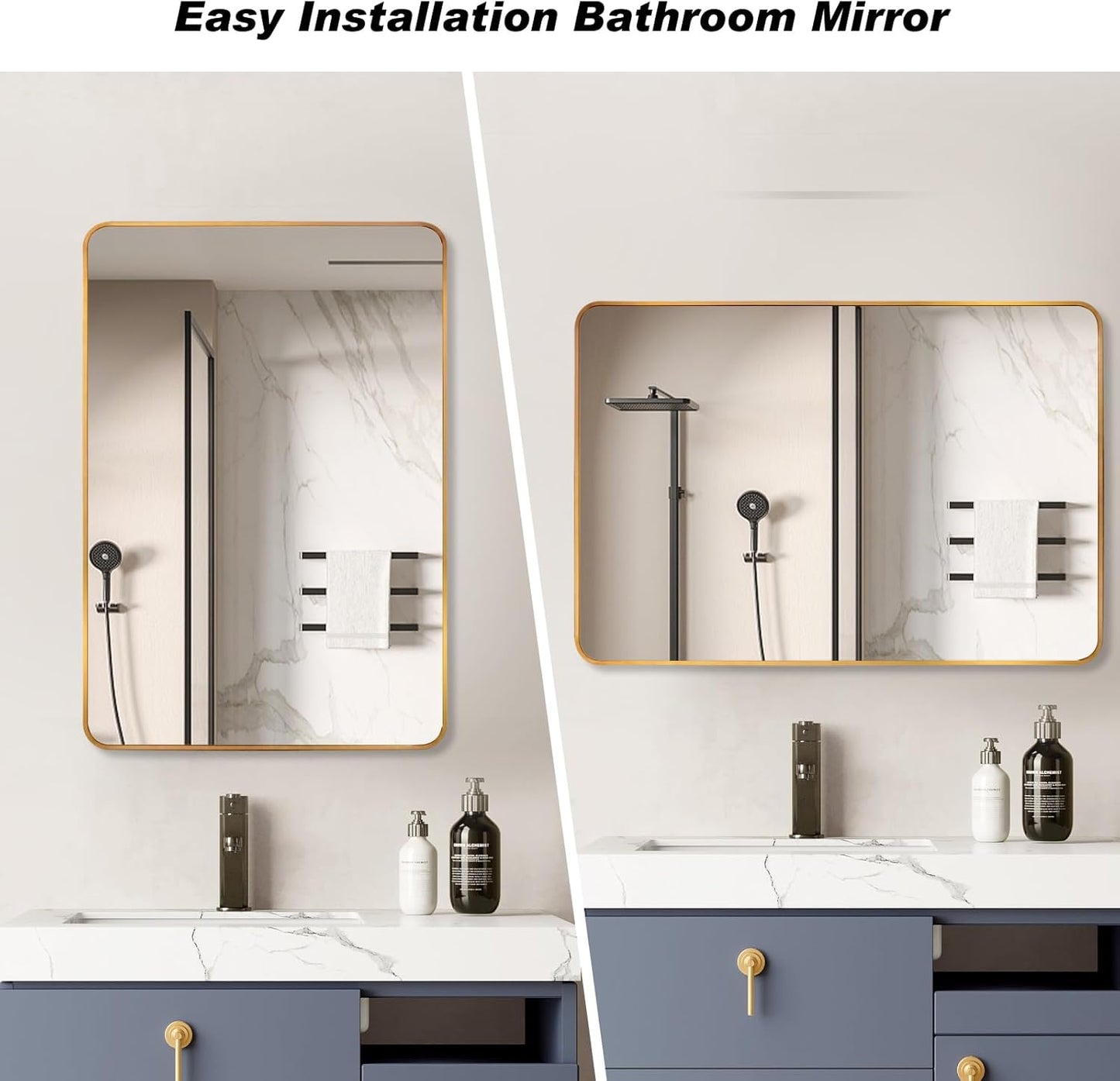 22x30 Mirror, Wall-Mounted Rectangular Bathroom Mirror, Gold Aluminum Metal Frame 30X22 Decor Mirror, Makeup Vanity Mirror for Bathroom, Bedroom, Living Room, Entrance