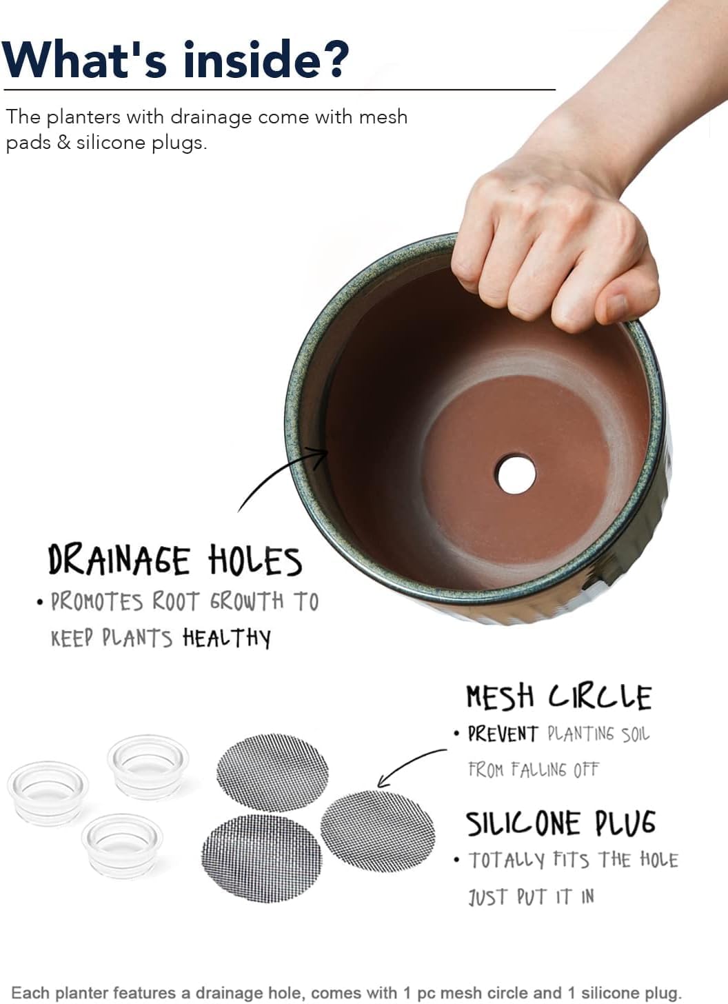 LE TAUCI Ceramic Plant Pots - Set of 3 Indoor Planters with Drainage Holes | 8.3/7/6 Inch Dark Olive Finish