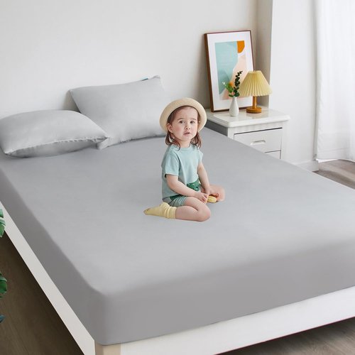 Biloban Twin Fitted Sheets - 2 Pack, Deep Pocket, Shrinkage & Stain Resistant, Easy Care, Grey