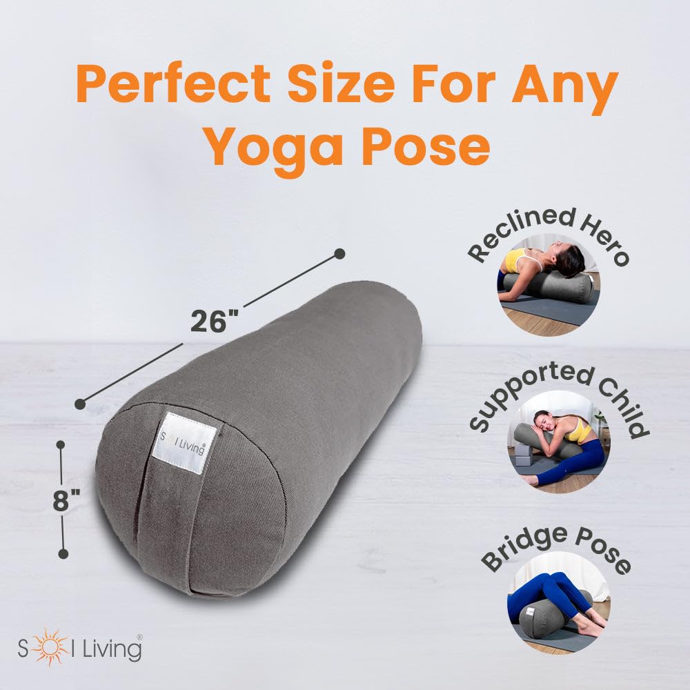 Sol Living Yoga Bolster Pillow for Restorative Yoga Meditation Bolster 100% Cotton Cylindrical Meditation Cushion Firm Cushion Bolster Washable Cover for Balance Support Asana Poses