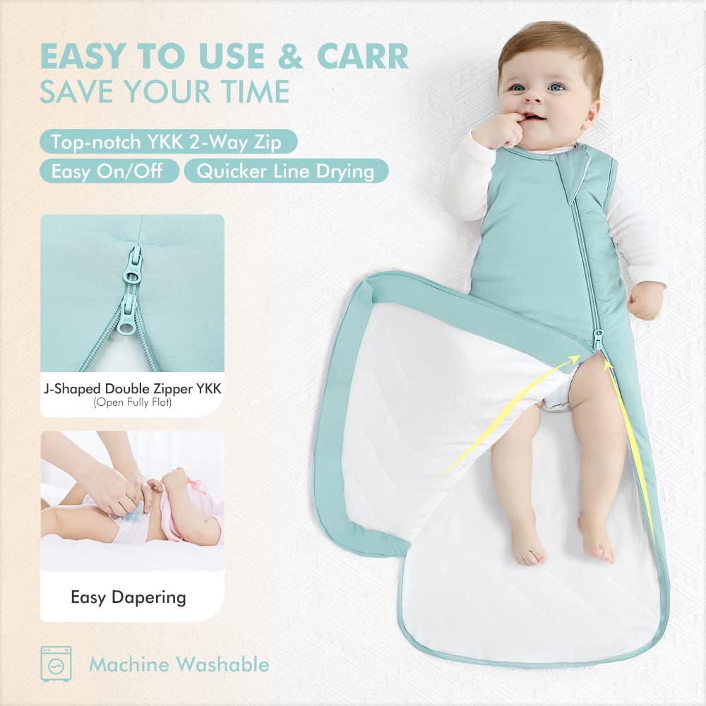 HAPIU Rayon Made from Bamboo Winter Baby Sleep Sack 2.5 TOG, 2-Way Zipper YKK, Warm Quilted Wearable Blanket Baby Infant Toddler, 18-36 Months, Sage