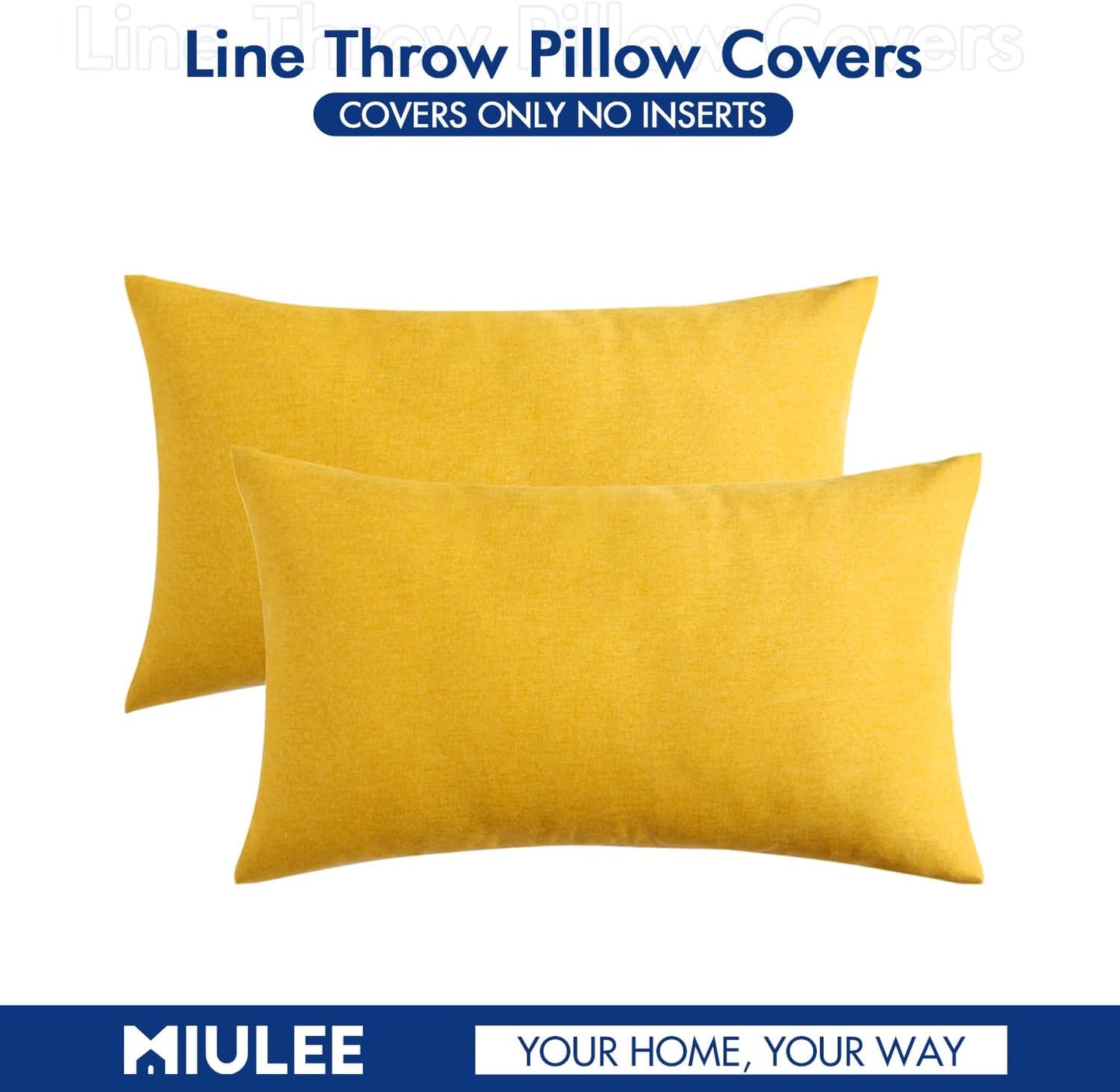 MIULEE Decorative Outdoor Throw Pillow Covers - Waterproof Polyester Cushion Cases | 20x12 Inch Mustard Yellow (Pack of 2)