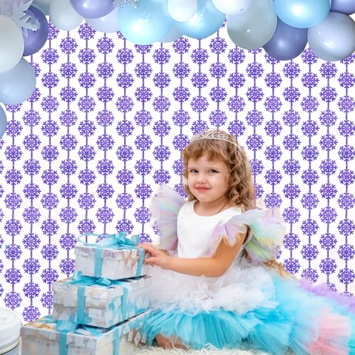 Snowflake Decorations 3 Sheets Iridescent Purple Hanging Snowflake Streamers Garland Winter Wonderland Foil Fringe Curtains Backdrop Lavender Frozen Party Decorations