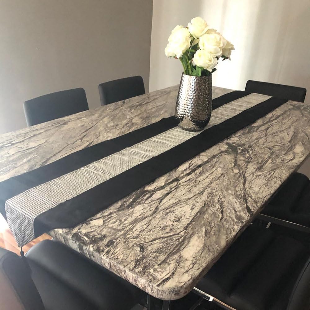 Black 13x72 Inch Table Runner with Diamante Strip & Tassels - Elegant Home Decor