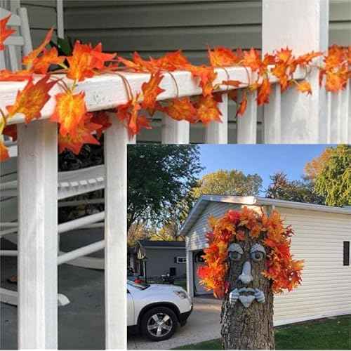 Sggvecsy 12 Pack 92Ft Fall Leaf Garland Artificial Maple Leaves Silk Autumn Hanging Vines Red Ivy Garland for Thanksgiving Home Wedding Party Garden Fireplace Christmas Decor