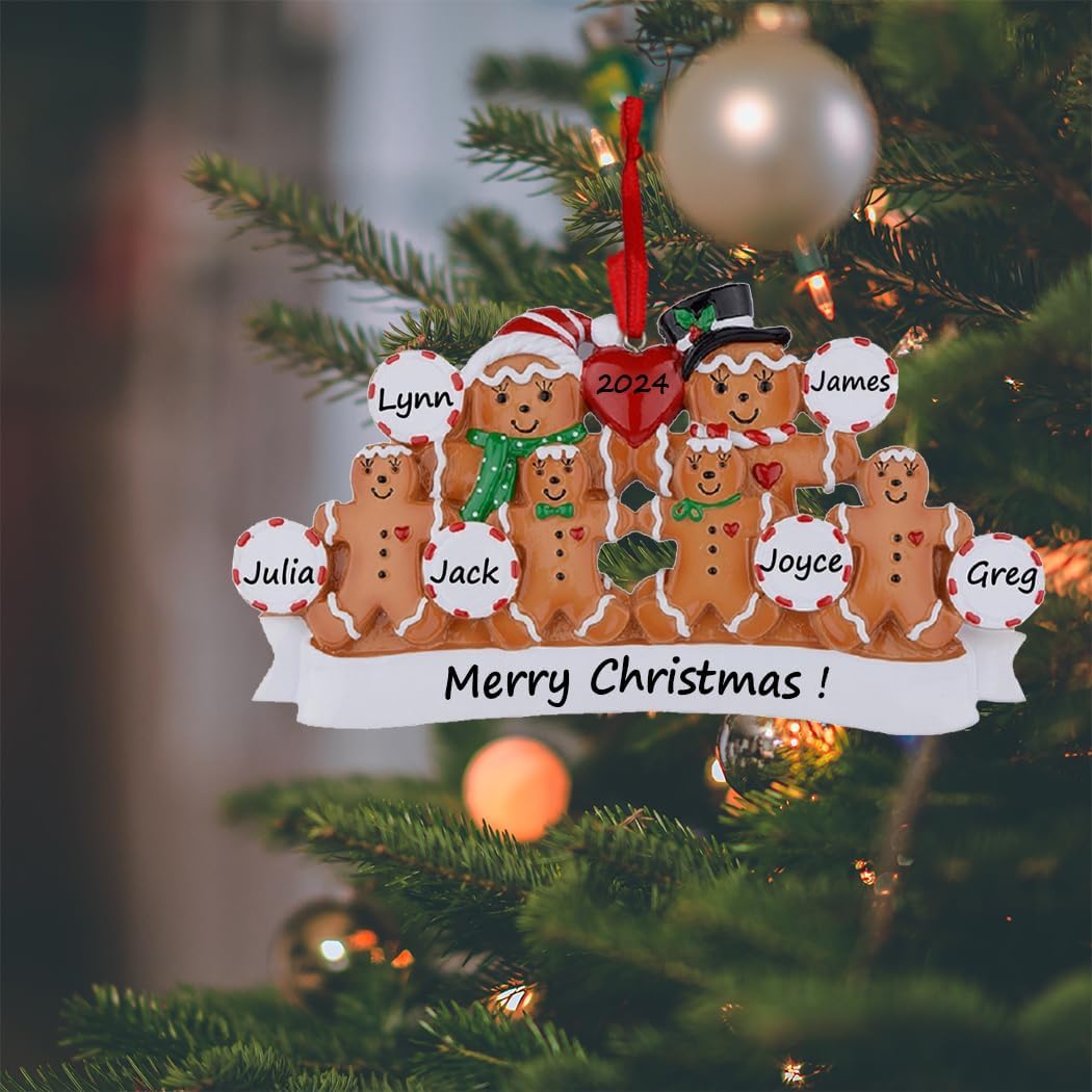 Personalized Gingerbread Family of 6 Christmas Ornaments - Unique Keepsake Gifts