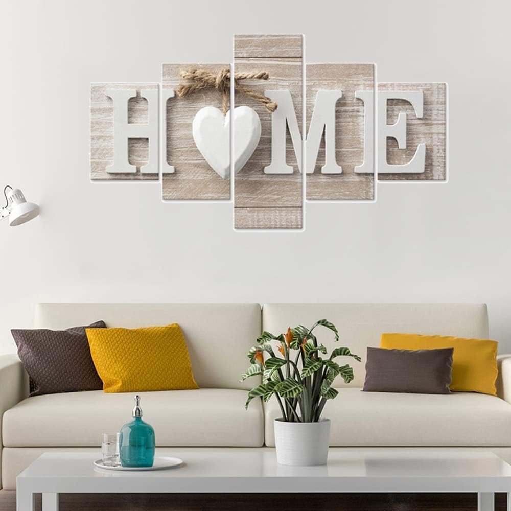 SUNYSUBY 5 Pieces Canvas Prints Wall Art HOME Sign Pictures Modern Painting Artwork Print Oil Print Framed Hang For Home Bedroom Living Room Decoration (HOME, W50 x H24)