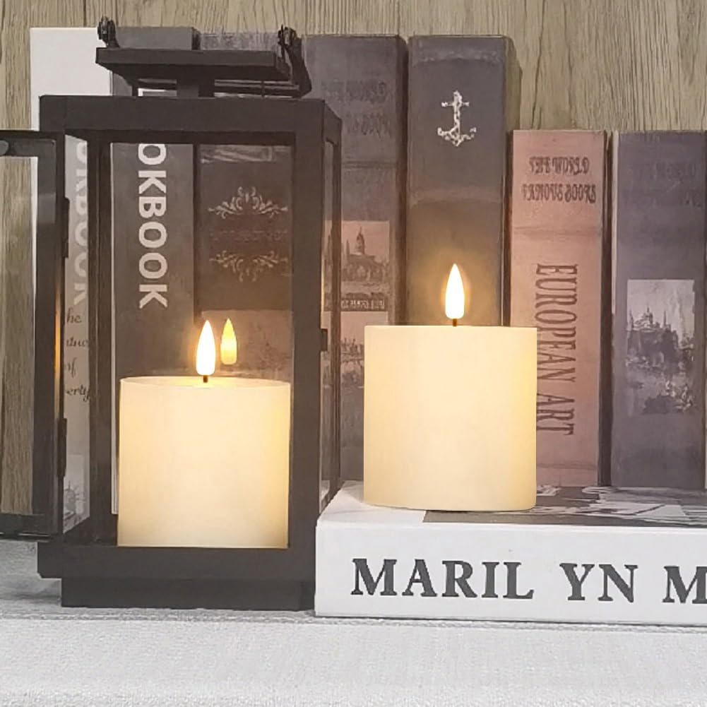 Flameless LED Candles Set of 2 - 3x3 Inch Dimmable Ivory Wax Pillars with Remote Control & Timers for Home Decor