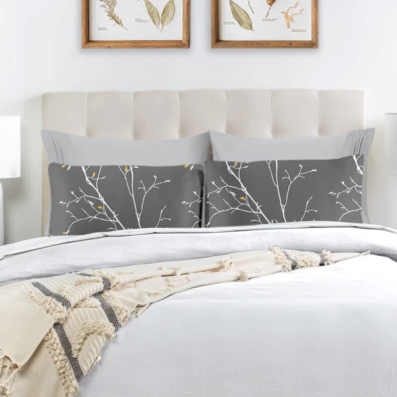 YIYEA Pillow Cases Standard Size Set of 4, Ultra Soft 1800TC Hotel Quality Double Brushed Microfiber Embroidered Pillowcases and Floral Pillow Covers, Envelope Closure, Fade Resistant (20"x26")