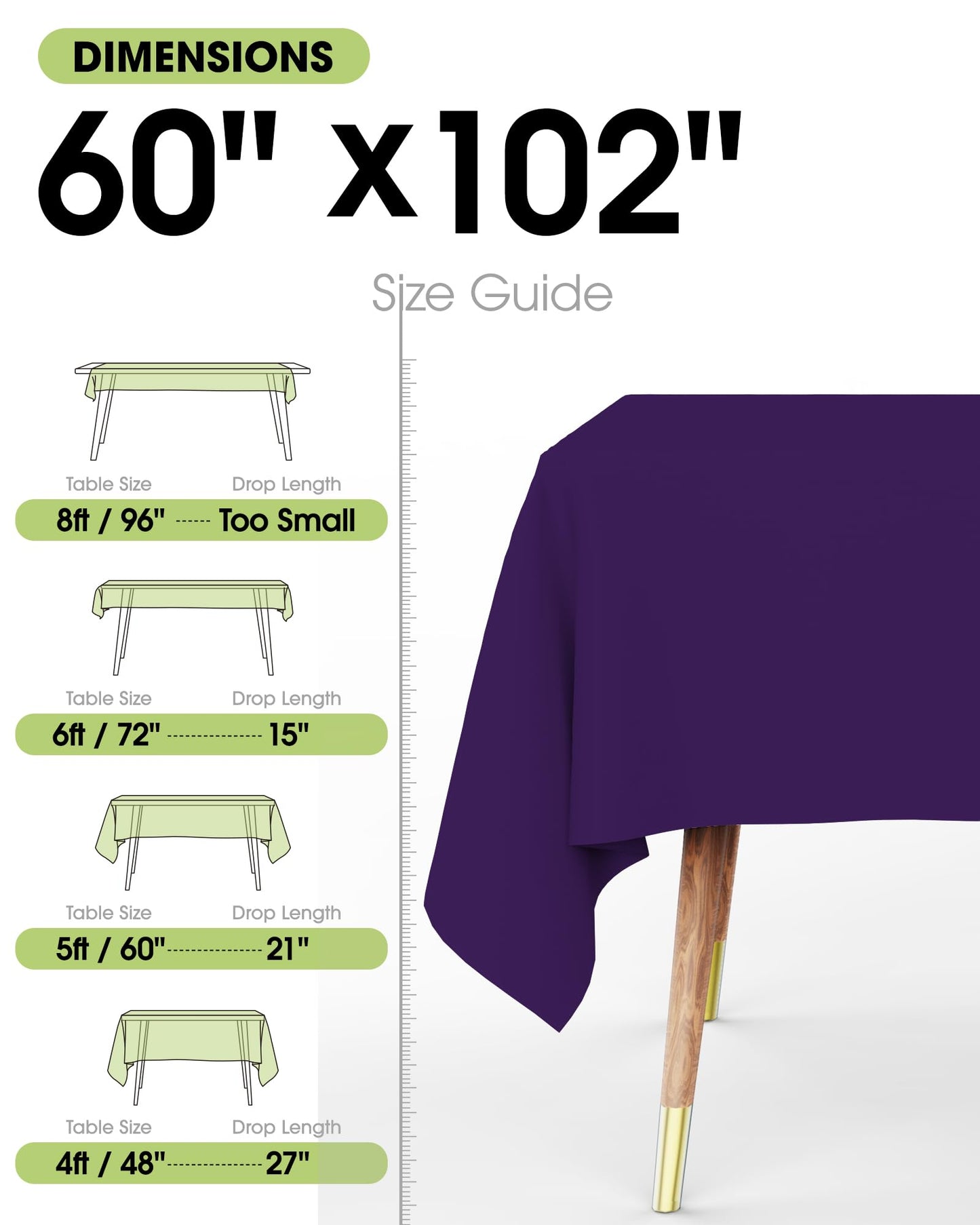 Pureegg Rectangle Table Cloth 60" x 102" – Durable Polyester Tablecloth Offers Reusable & Washable Protection, Ideal for Outdoor Party, Picnic, Wedding, Banquet and Birthday, 2 Pack, Purple