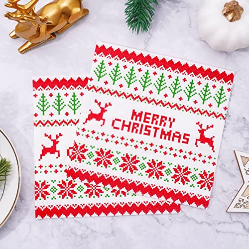 Whaline Christmas Disposable Napkins 6.5 x 6.5 Inch 80-Pack Ugly Sweater Pattern