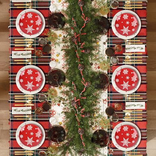 Ollieroo 4-Piece 7.8in Red Snowflake Christmas Salad Plates Set – Microwave & Dishwasher Safe