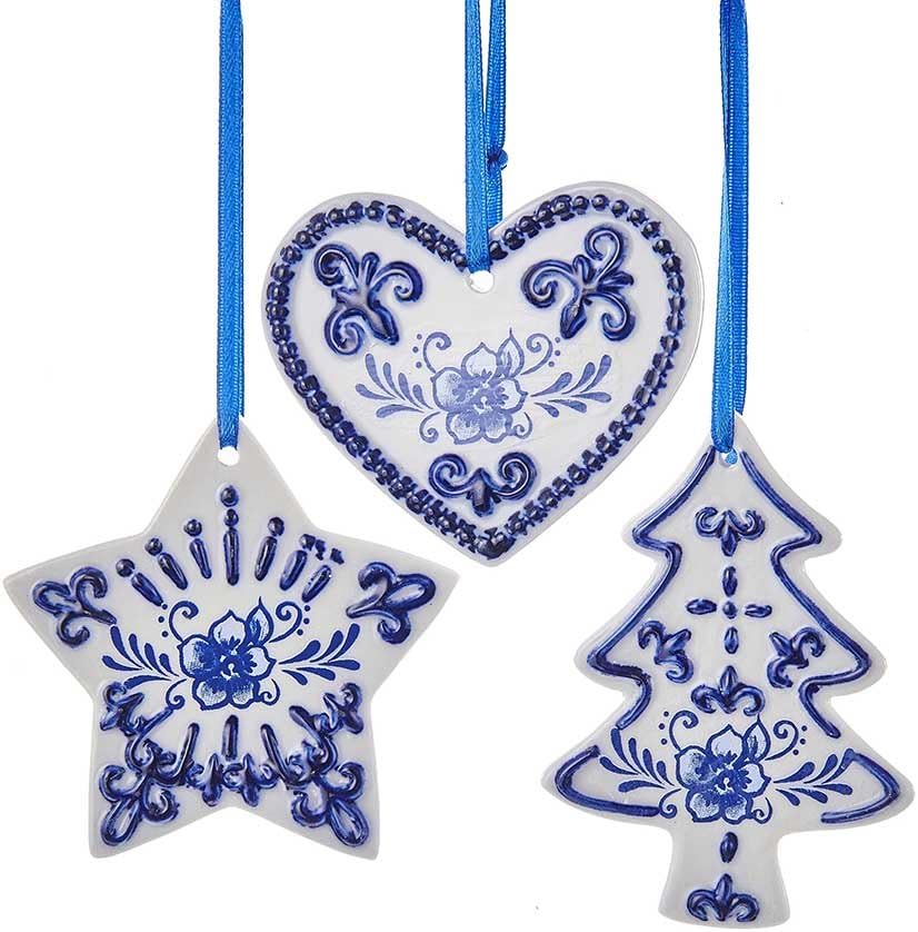 Delft Blue Christmas Ornament Set - 3 Piece Kurt Adler Collection