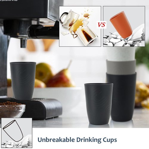 Homienly Drinking Glasses 16oz Wheat Straw Cups-Stackable and Reusable Cups, Alternative to Plastic Cups for Iced Coffee, Smoothies,Iced Tea-Black Grey