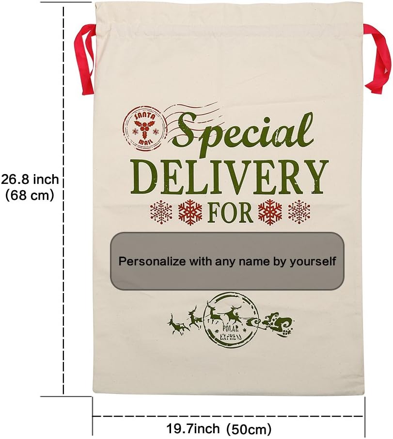Extra Large Burlap Santa Sacks for Christmas Gifts - 19.7" x 26.8" Drawstring Holiday Bags for Kids & Decorations