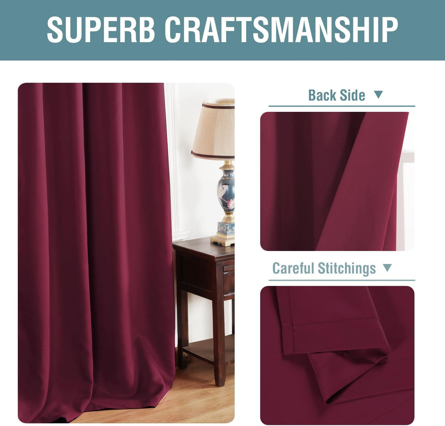 Blackout Curtains 52x63 Inch - Ultra Soft Thermal Insulated Grommet Panel for Living Room & Bedroom