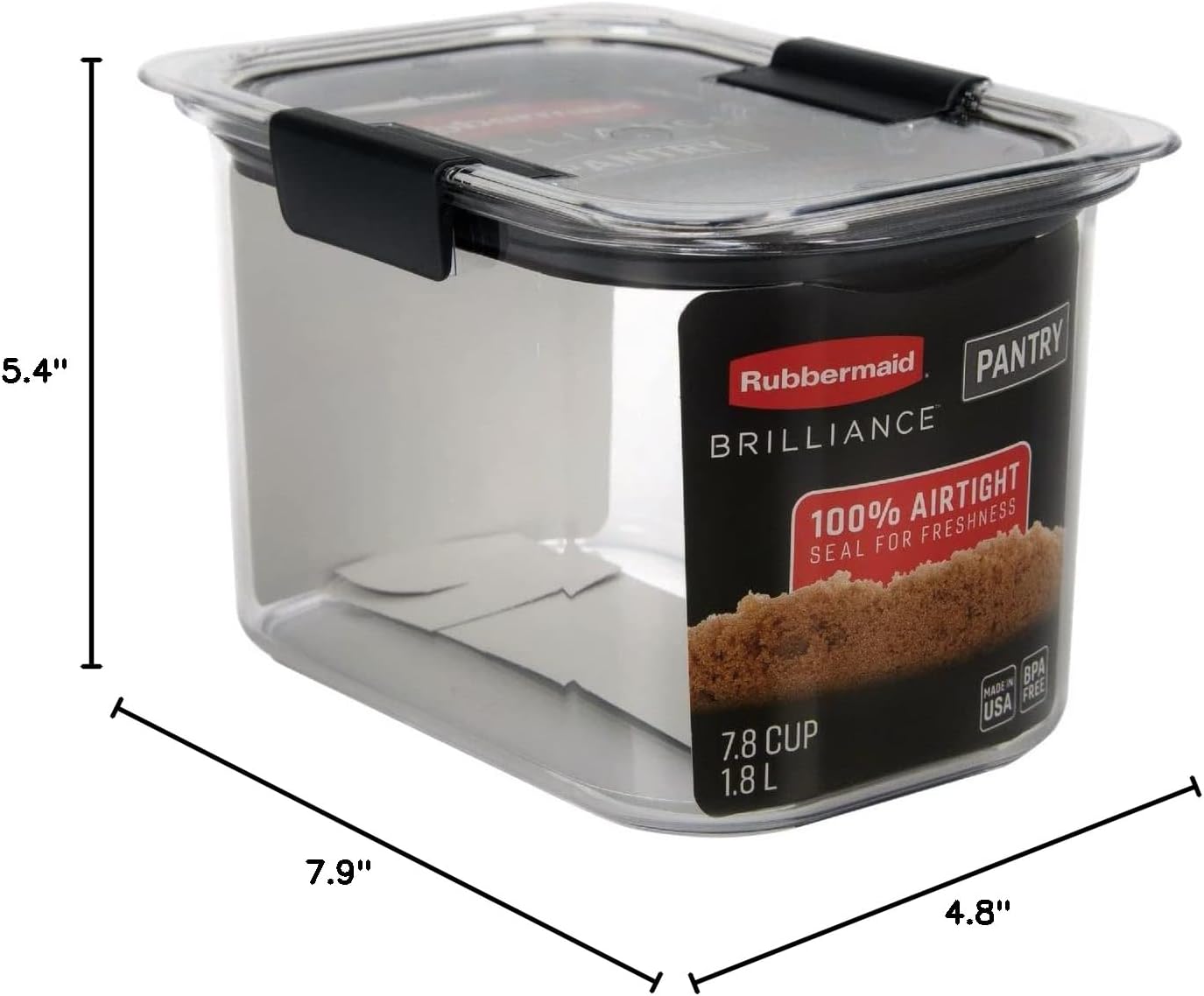 Rubbermaid Brilliance Airtight Food Storage Container - BPA-Free 7.8 Cup for Brown Sugar | Leak-Proof & Dishwasher-Safe