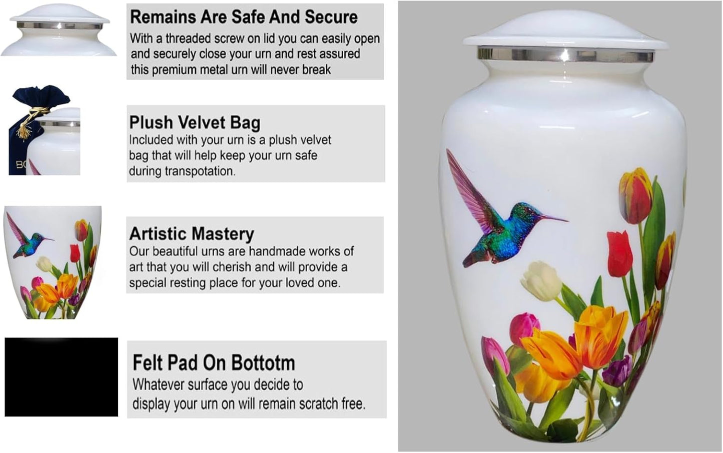 BOLD & DIVINE Adult Purple Hummingbird Cremation Urn | Human Ashes Adult Memorial urn, Burial, Funeral Cremation Urns | 200 Cubic Inches (Large Adult)