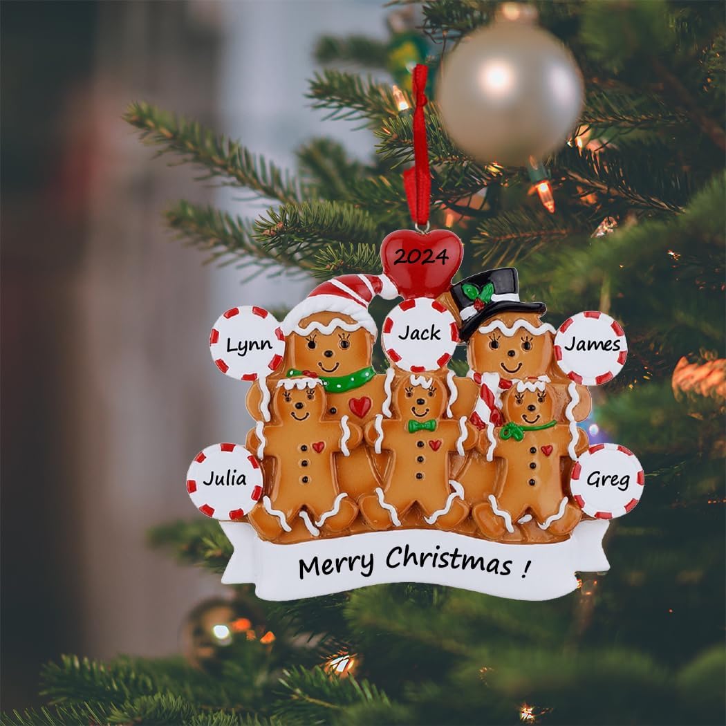 Personalized Gingerbread Family of 6 Christmas Ornaments - Unique Keepsake Gifts