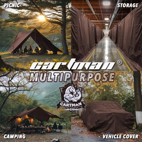 CARTMAN 12x20Ft Industrial Waterproof Poly Tarp Cover 20 Mil, Brown