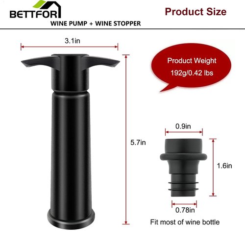 BETTFOR Wine Saver Pump with 4 Vacuum Wine Stoppers, Wine Bottle Stoppers with Food Grade Silicone Leak proof Keep Fresh Suitable for All Standard Wine Bottles