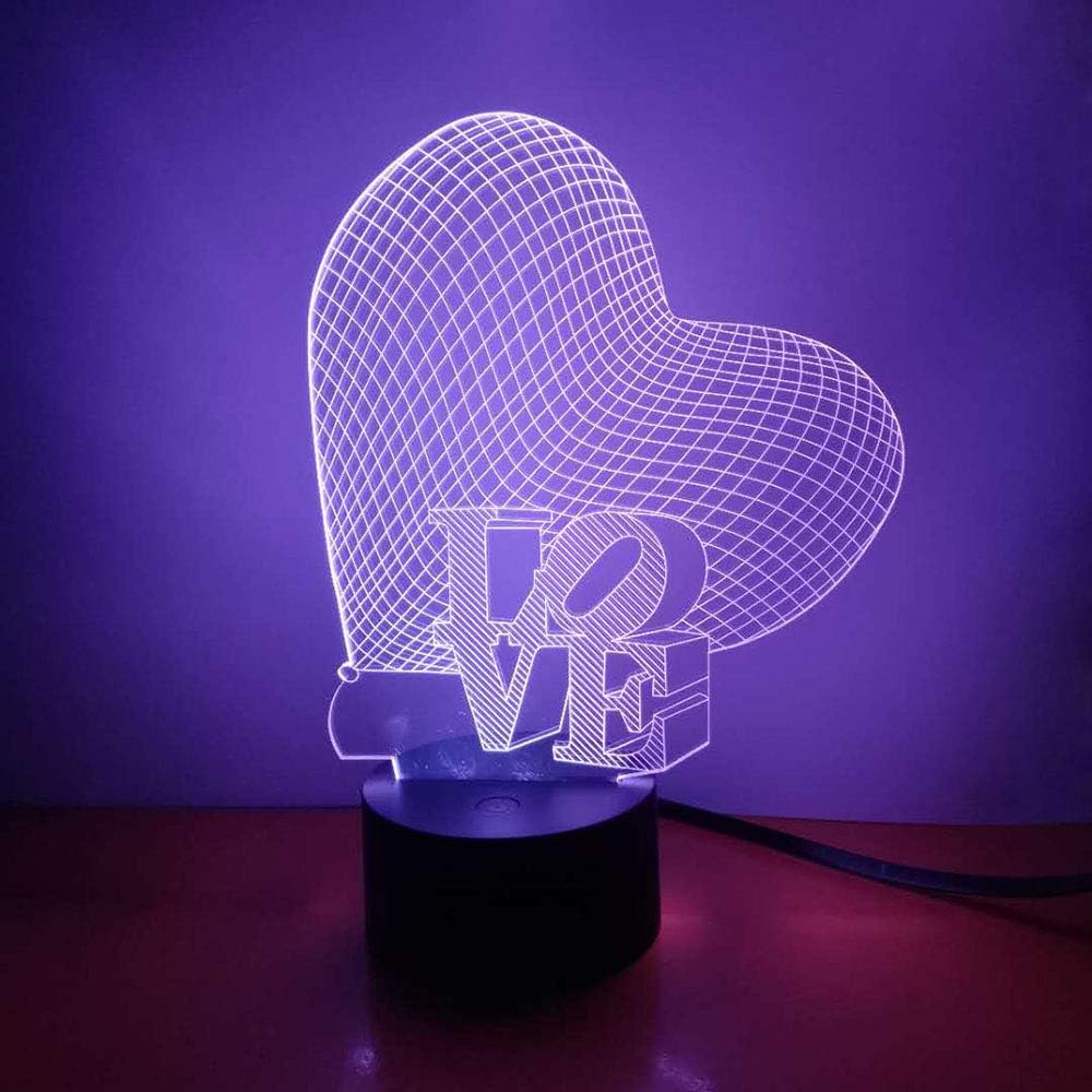 3D Illusion Night Light - Loveboat LED Lamp with 7 Color Changing Acrylic Base & USB Charger - Perfect Home Decor & Gift