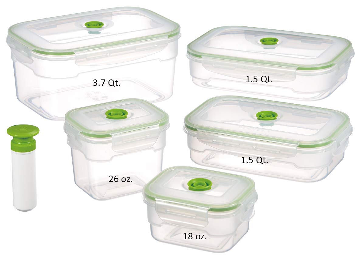 Lasting Freshness 11 piece Vacuum Seal Food Storage Containers with Vacuum Pump, Airtight and Leak Proof, Vacuum Sealed Food Storage Containers, Meal Prep Containers, Keep Food Fresh up to 5 X Longer