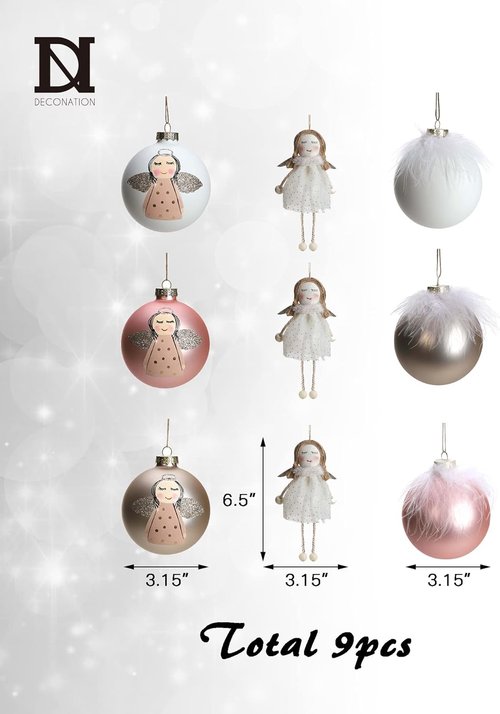 DN DECONATION Pink Christmas Ornaments - Girly Angel Tree Decor | Glass Ball for Festive Celebrations