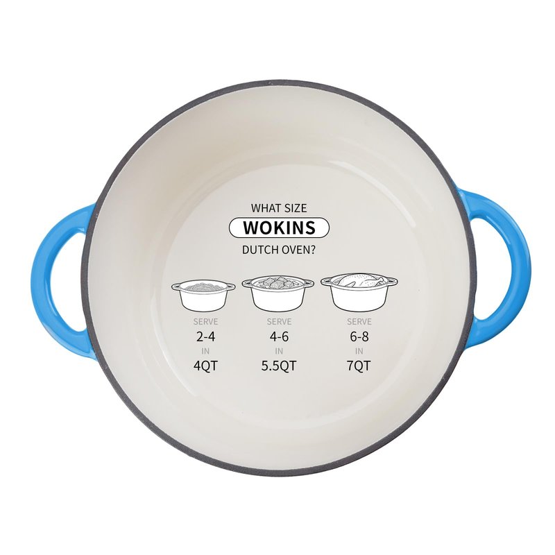 WOKINS Enameled Cast Iron Dutch Oven - 7QT Pot with Lid,Oven Safe to 500°F,Heavy-Duty Cookware for Sourdough Bread Baking,Braising,Stews,Roasting blue