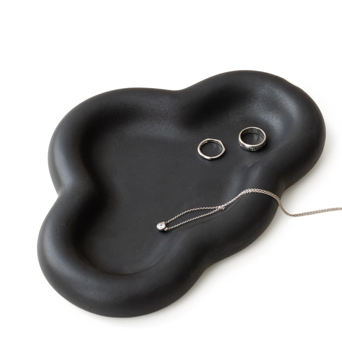 WENSHUO Chubby Jewelry Tray, Cute Cloud Trinket Dish (Black)