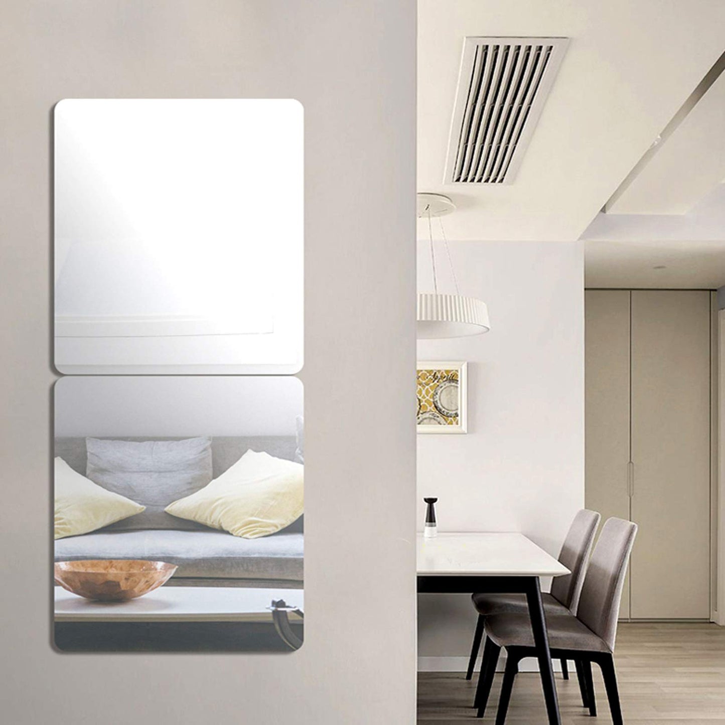 iCAGY Acrylic Mirror Sheet Self Adhesive Wall Mounted Home Décor Non Glass Sticky Mirror Tile Thickness 0.08in (2mm) Square 10x10 inch 4 pcs