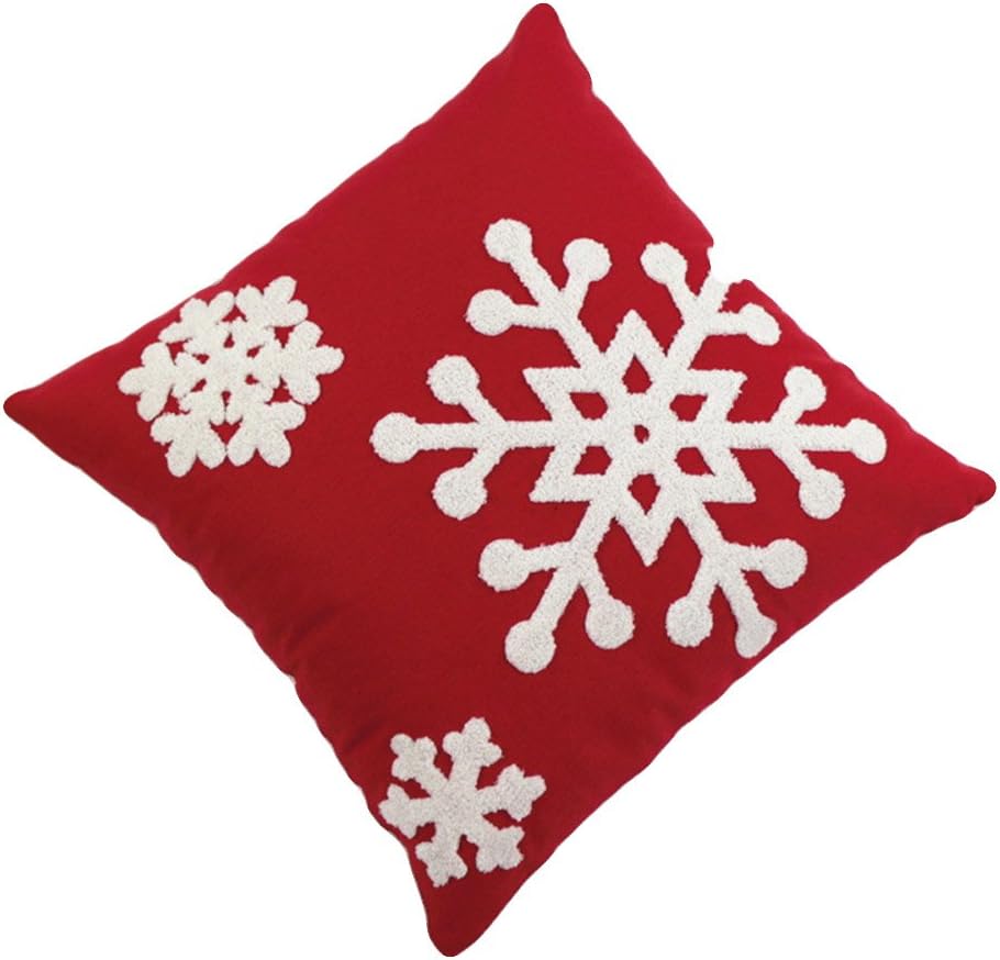 Christmas Pillow Cover 18x18 - Embroidered Sleigh & Snowflakes - Winter Decorative Cushion for Sofa & Bed
