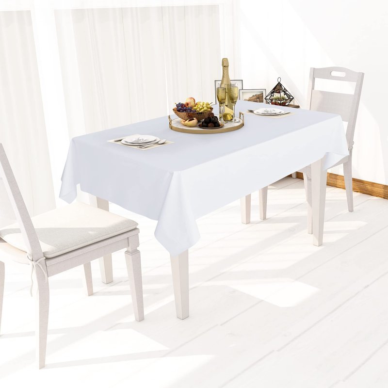 sancua 100% Waterproof Rectangle PVC Tablecloth - 70 x 120 Inch - Oil Proof Spill Proof Vinyl Table Cloth, Wipe Clean Table Cover for Dining Tables, Buffet Parties and Camping, White