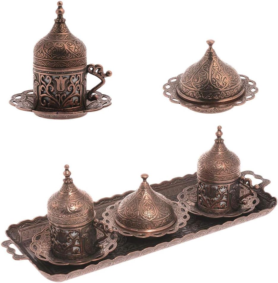 Alisveristime Authentic Turkish Coffee Cup Set: Zamak & Porcelain, Tulip Motifs (Set of 2) (Lale) (Gold)