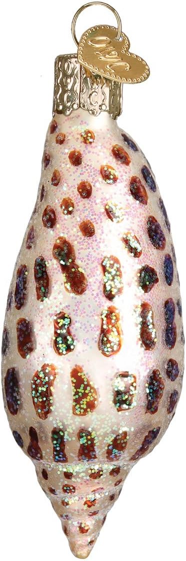 Beach Shells Glass Blown Ornaments for Christmas Tree - Junonia Shell, Tan/Brown/White/Gold