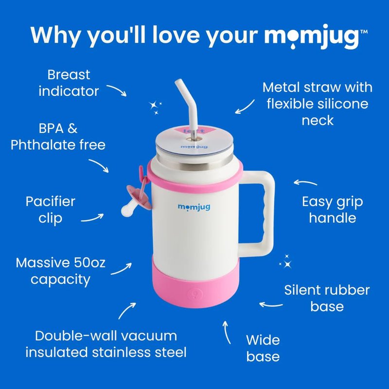 momjug Hydration Water Bottle for Moms 50oz (With Indicator, Pink)