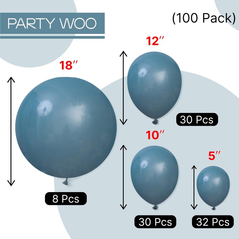 PartyWoo Slate Blue Balloons 100pcs Different Sizes Pack of 18 12 10 5 Inch Navy Dusty Blue Boho Neutral Balloon Arch Kit for Baby Shower Graduation Jungle Ocean Birthday Party Decorations Blue-F36