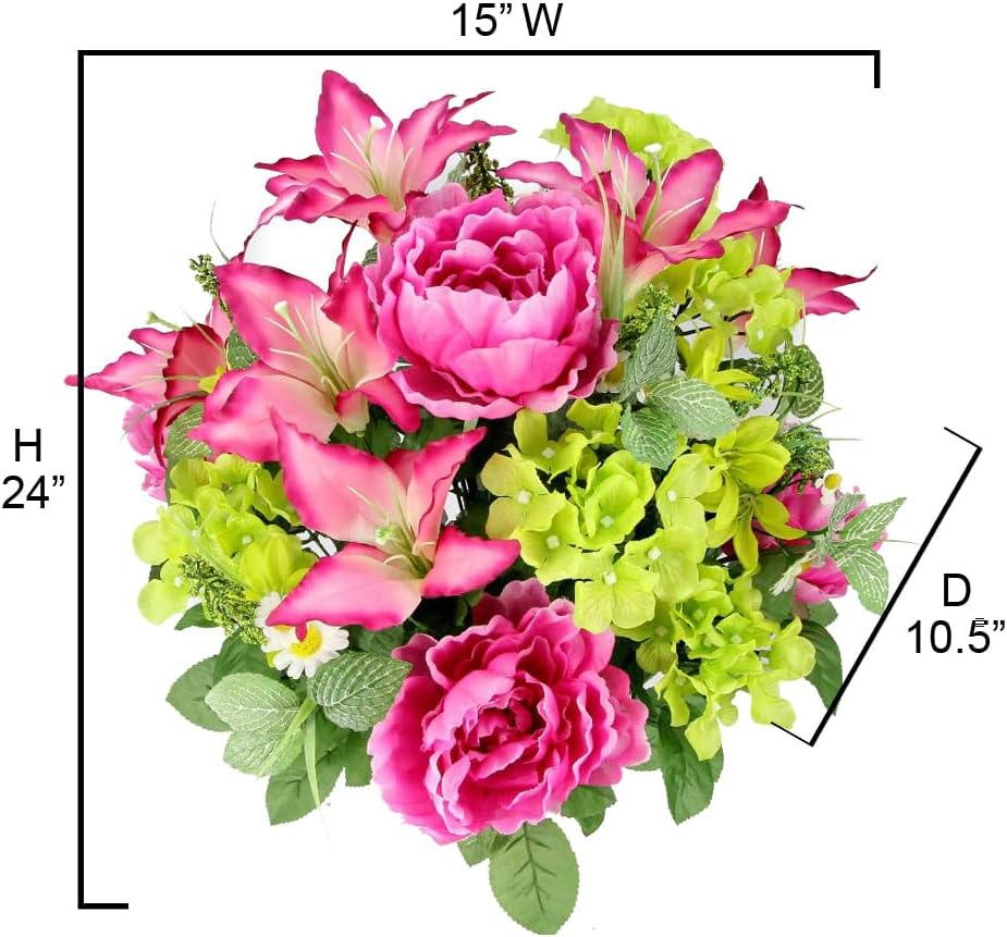 24-Stem Artificial Flower Arrangement - Mixed Roses & Carnations for Indoor/Outdoor Wedding & Home Decor - Spring Faux Flowers in Blue