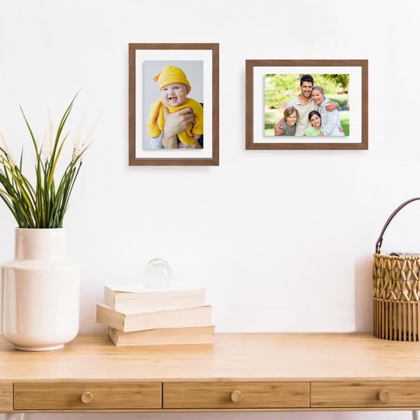 puthiac 10x10 Floating Picture Frames - 10"x10" Oak Wood Picture Frame, Double-Sided Floating Picture Frames 8x8,5x7,4x6, Dual High-Transparency Tempered Glass Wood Frame(Walnut, Set of 1)