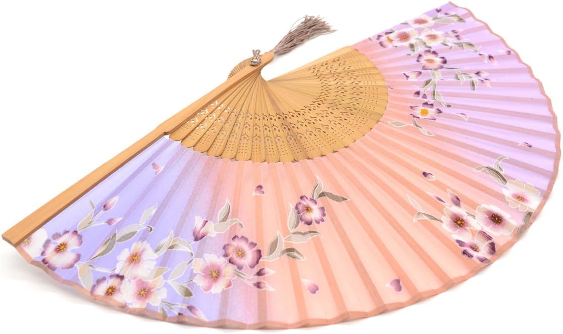 Handmade Silk Folding Fan with Bamboo Frame - Vintage Chinese/Japanese Style for Women & Girls - Gift-Ready with Protective Sleeve (WZS-33)