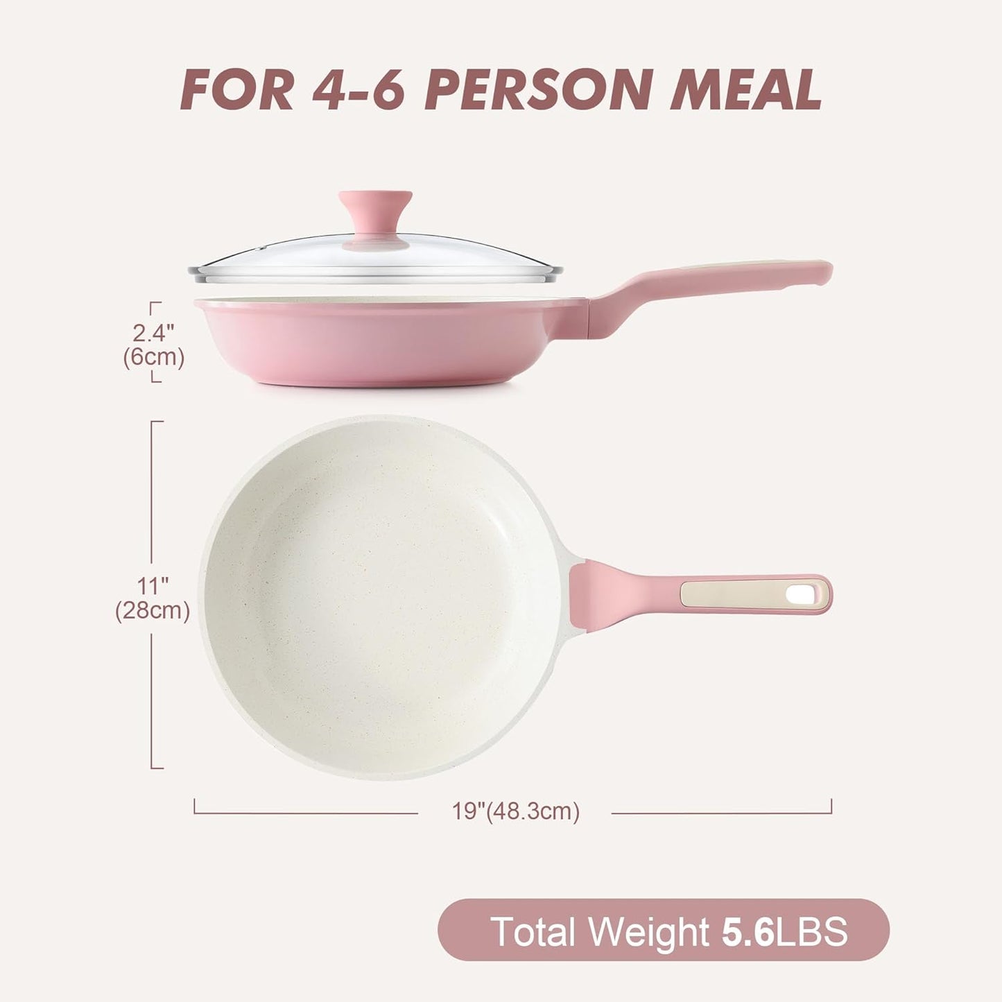 SENSARTE Nonstick Ceramic Frying Pan - 11 Inch Induction-Compatible Skillet with Lid, Sakura Pink