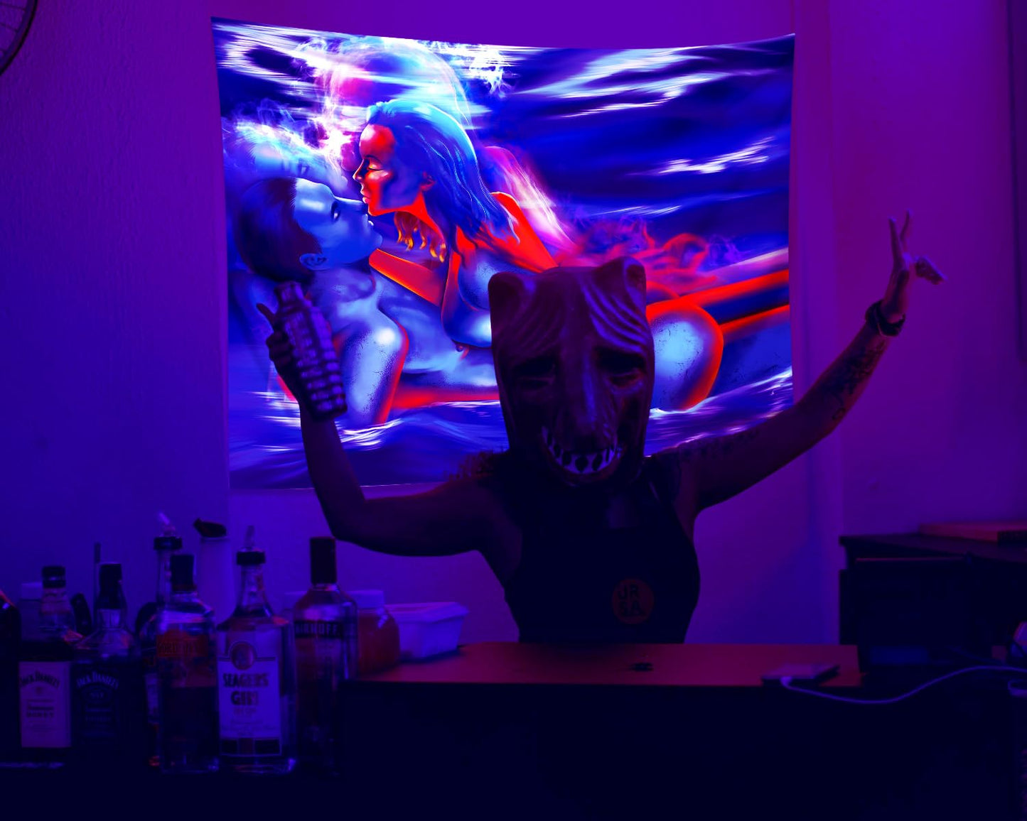 QGHOT Black Light Hot Girl Wall Decor, Blacklight Sexy Tapestry, Sexy Poster for Adults Room Naked Trippy Sex Wall Tapestry Uv Posters for Bedroom Dorm Decor 90.6"x70.9"