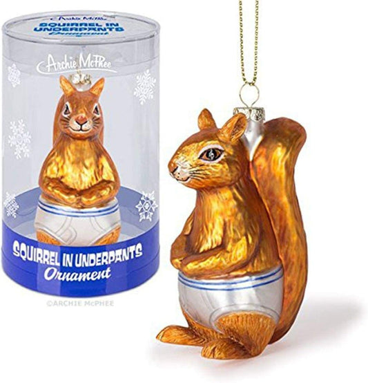 Archie McPhee Squirrel in Underpants Glass Ornament - Fun Christmas Decor