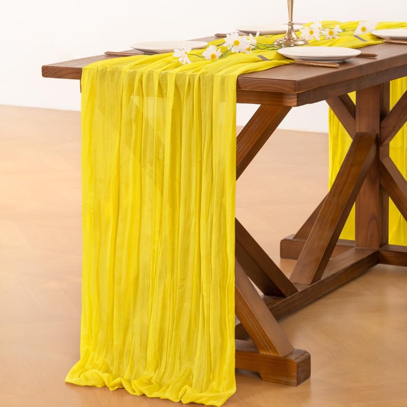 Socomi 10pcs Yellow Cheesecloth Table Runner Boho Rustic Gauze 120 inch 10FT Cheese Cloth Runner for Wedding Party Baby Shower Birthday Home Decor Holiday Decorations