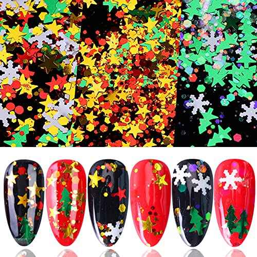 Christmas Nail Glitter Sequins, 24 Grids Holographic Snowflake Nail Art Flakes Xmas Tree Snowmen Santa Claus Stars Christmas Nail Design Winter Nail Sticker Decals Manicure DIY Christmas Decorations