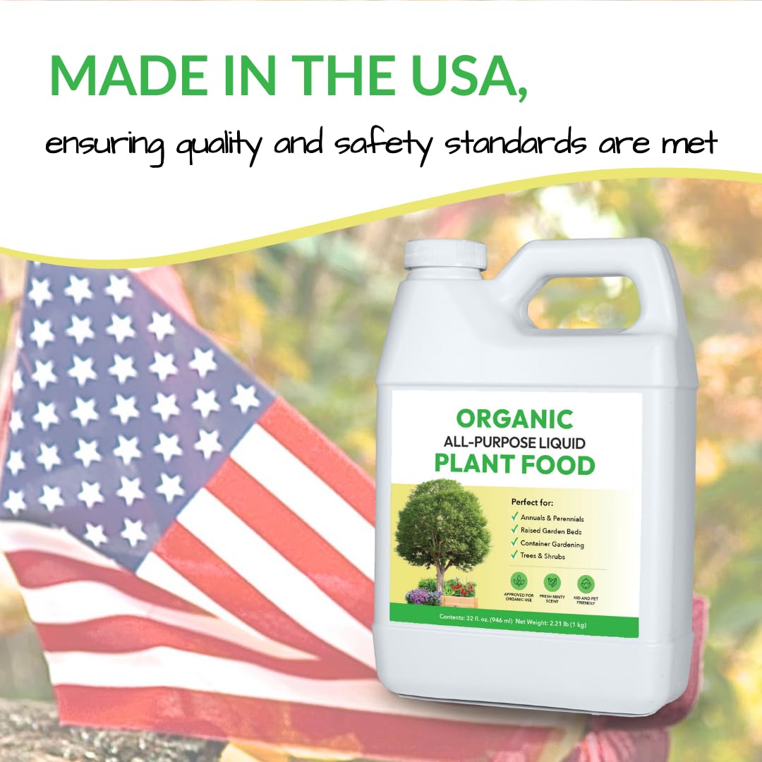 Organic All-Purpose Liquid Plant Food - Concentrated Fertilizer for Outdoor Plants | 32oz Mixes to 32 Gallons