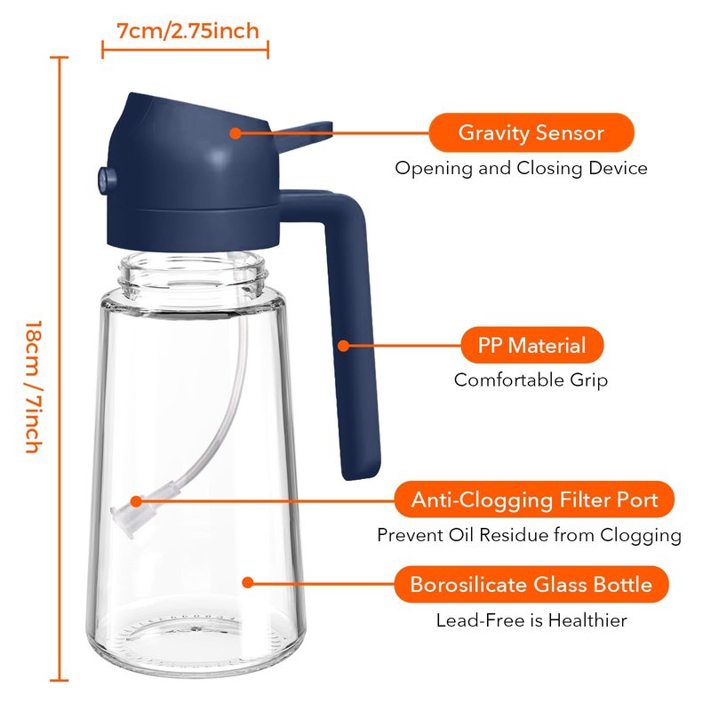 YARRAMATE 2Pcs 16oz/470ml Glass Olive Oil Sprayer for Cooking with Stickers, 2 in 1 Oil Dispenser for Kitchen Gadgets, Food Grade Premium Spray Bottle with Portion Control for Salad, BBQ (Black&Navy)